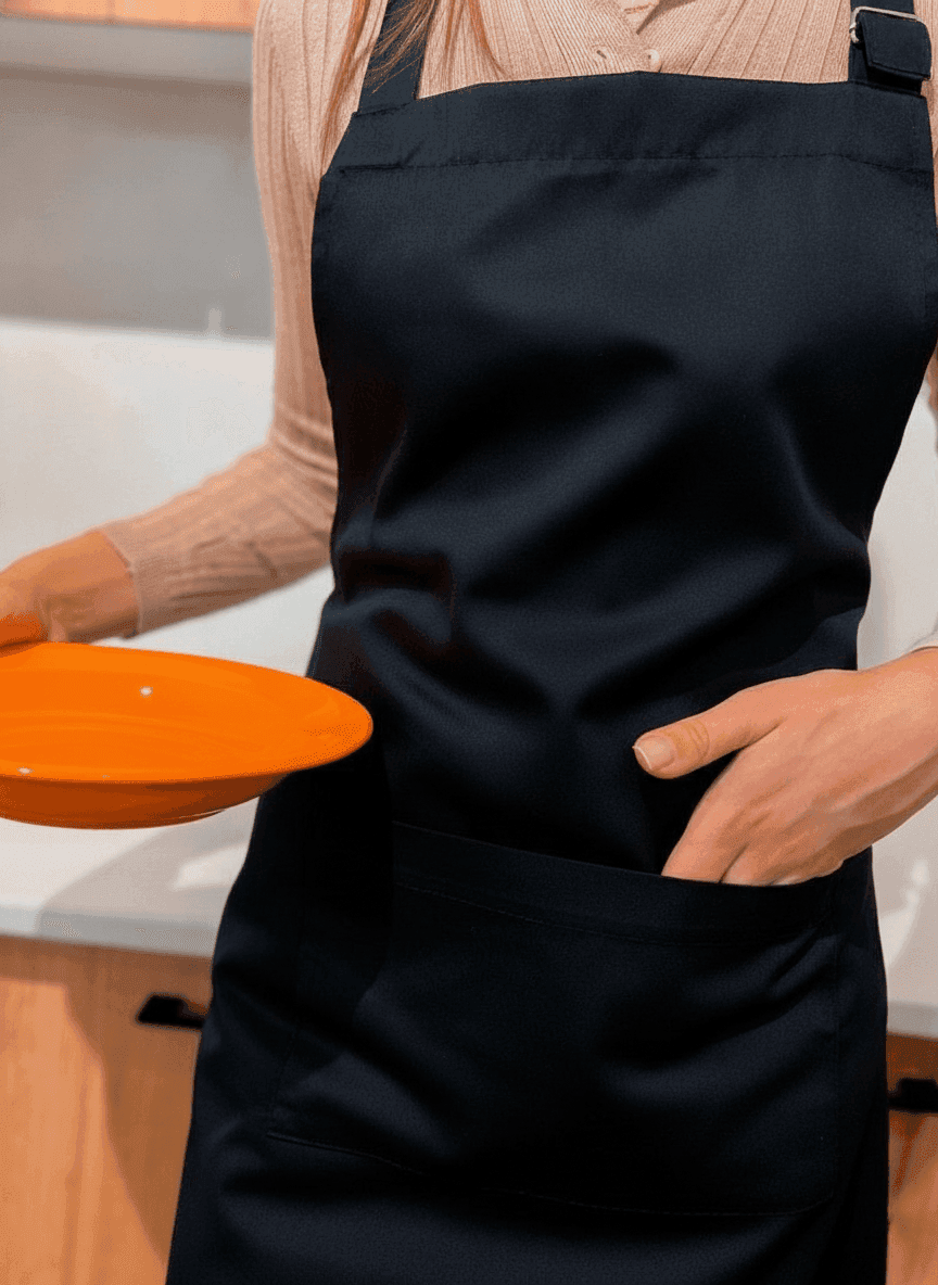 Black Gabardine Printed Apron