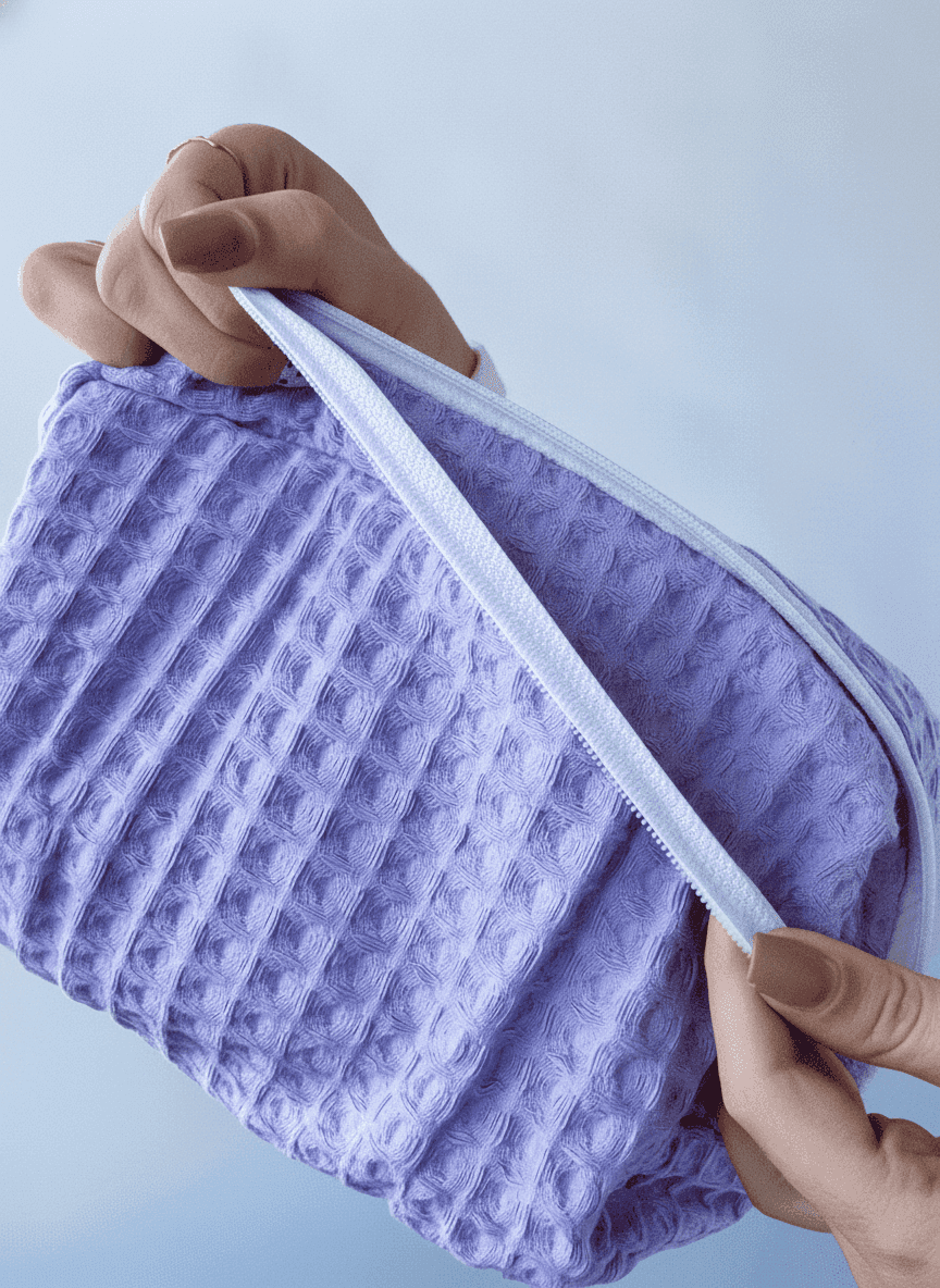 Lavender Waffle Makeup Bag, Zippered