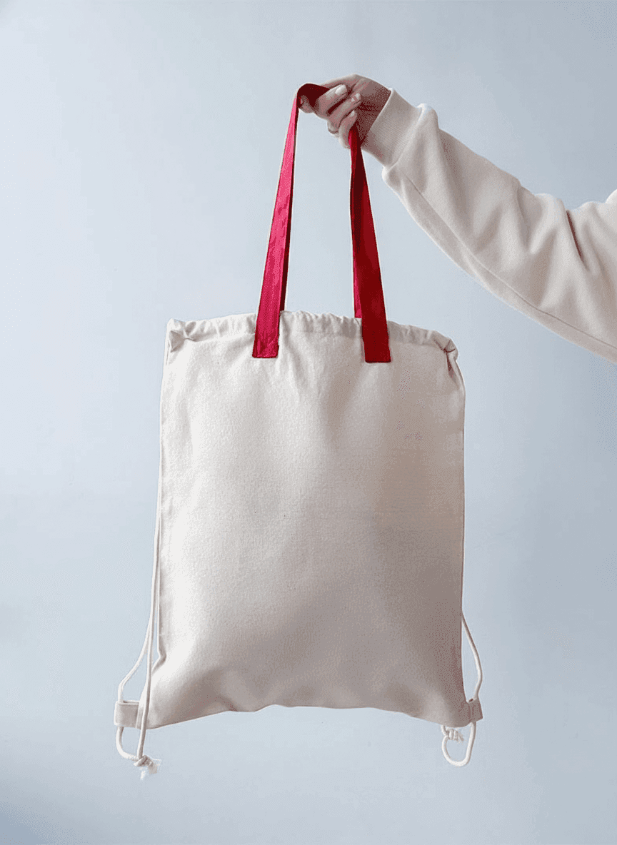 Light Beige Drawstring Backpack with Bright Handle