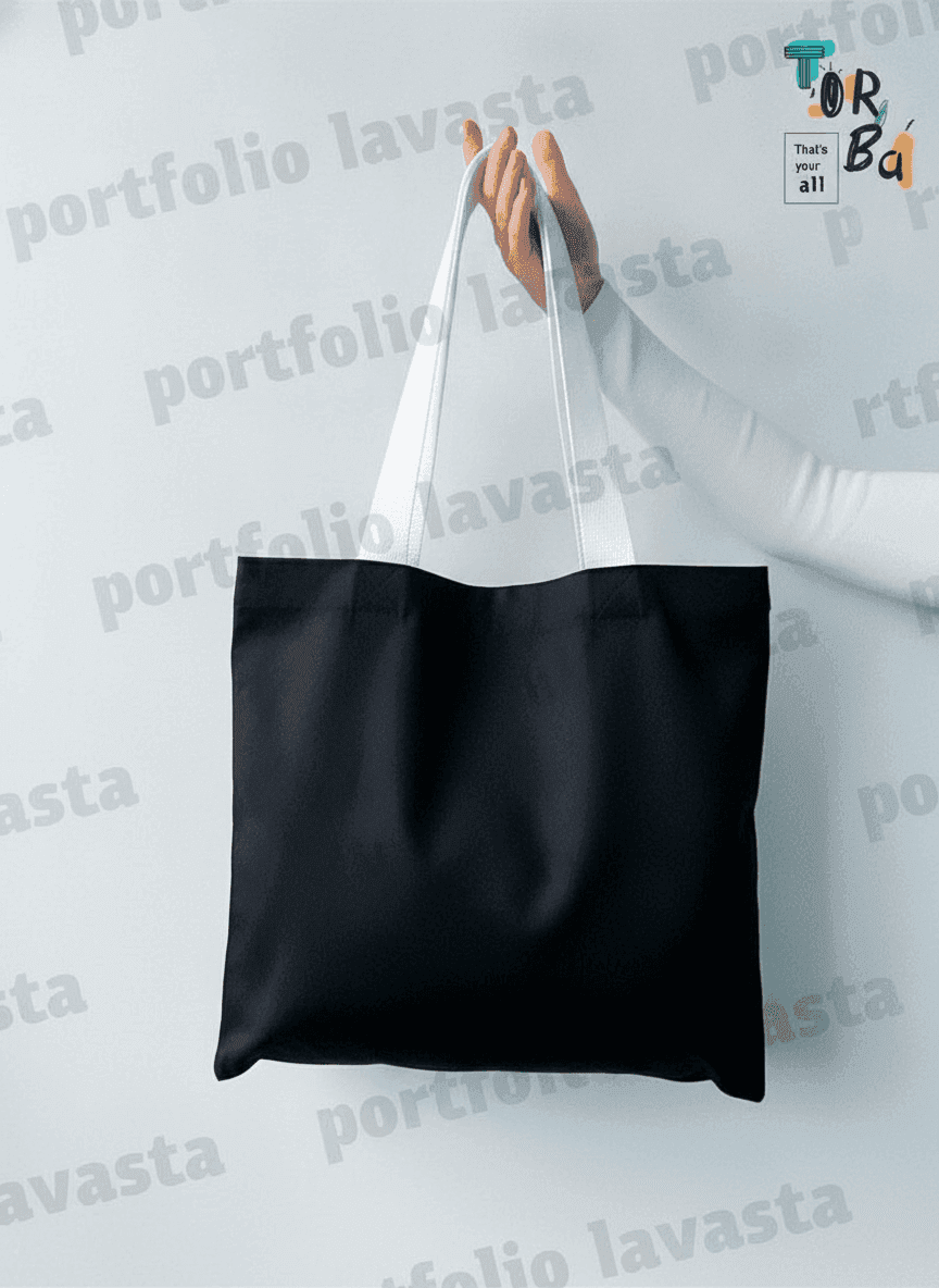 Black Heavy Cotton Tote Bag with Sewn Handles