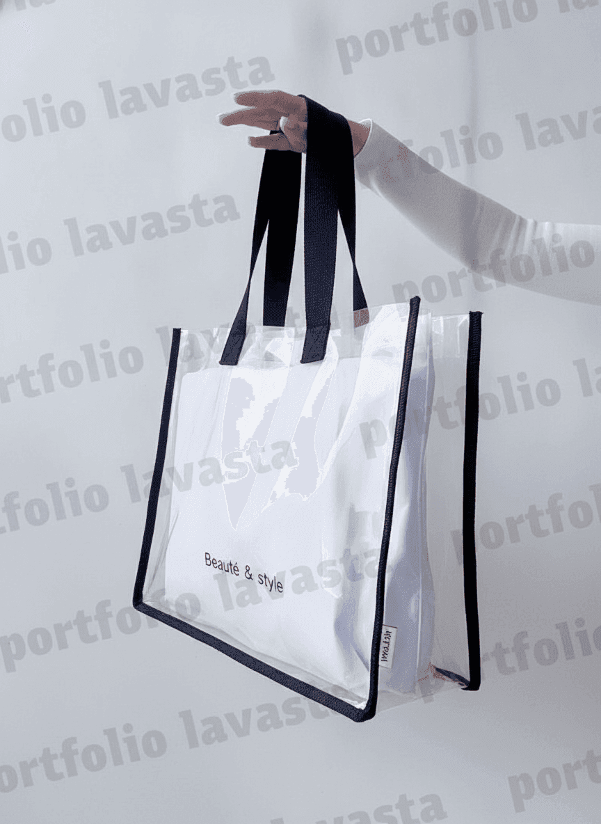 Clear Silicone Tote Bag with Black Handles & White Pouch