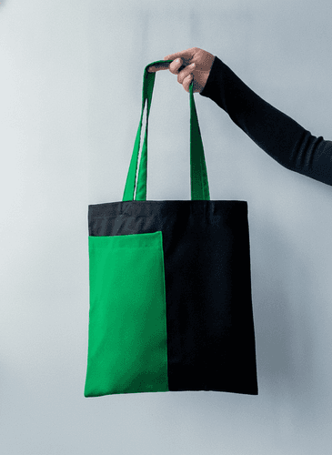 Heavyweight Cotton Tote Bag with Pocket & Green Handles