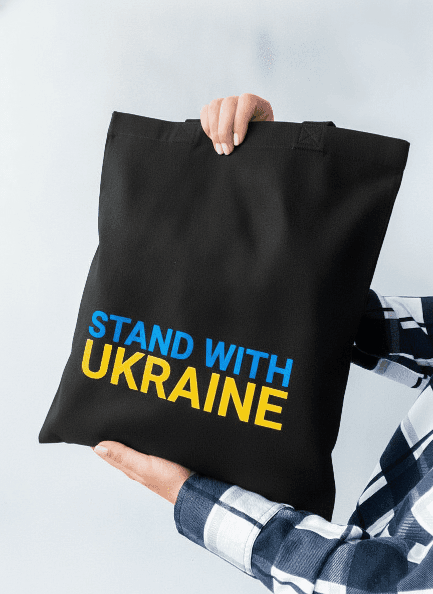Black Calico Tote Bag Stand With Ukraine