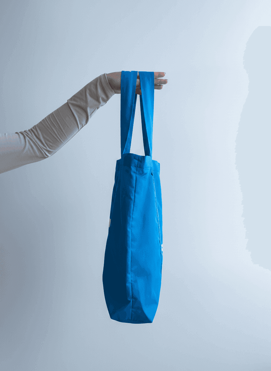 Бирюзовый шопер из хлопковой саржи с длинными ручками