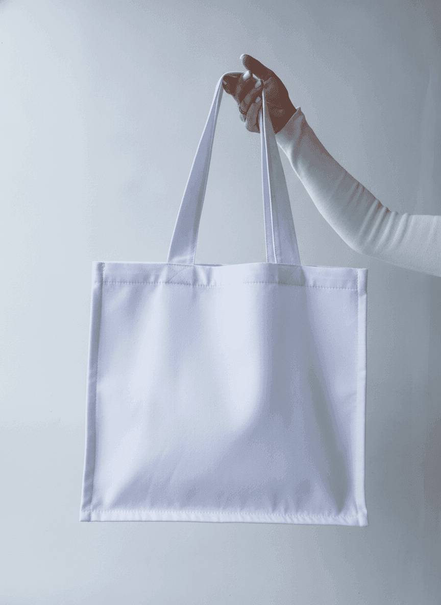 White Cotton Tote with Green Inner Pockets