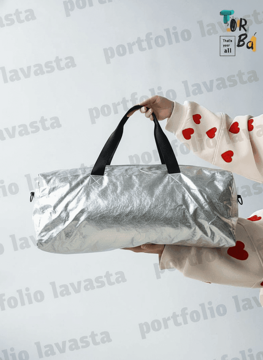Large Silver Waterproof Tote Bag with Long Handles