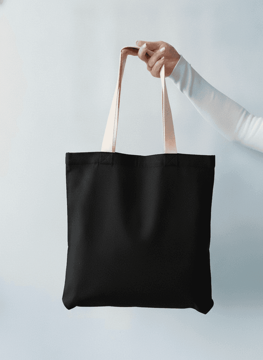 Black Heavy Cotton Tote Bag with Sewn Handles