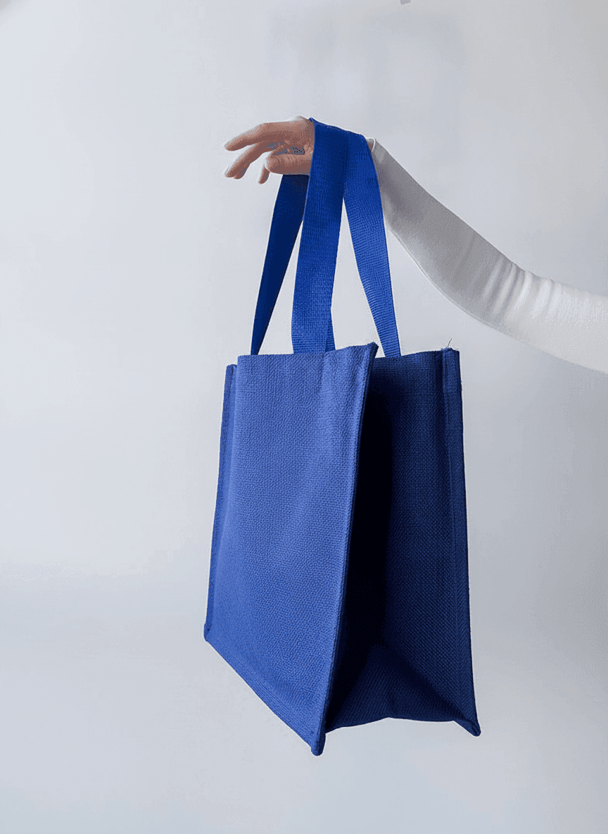Jute tote bag with handles and long strap