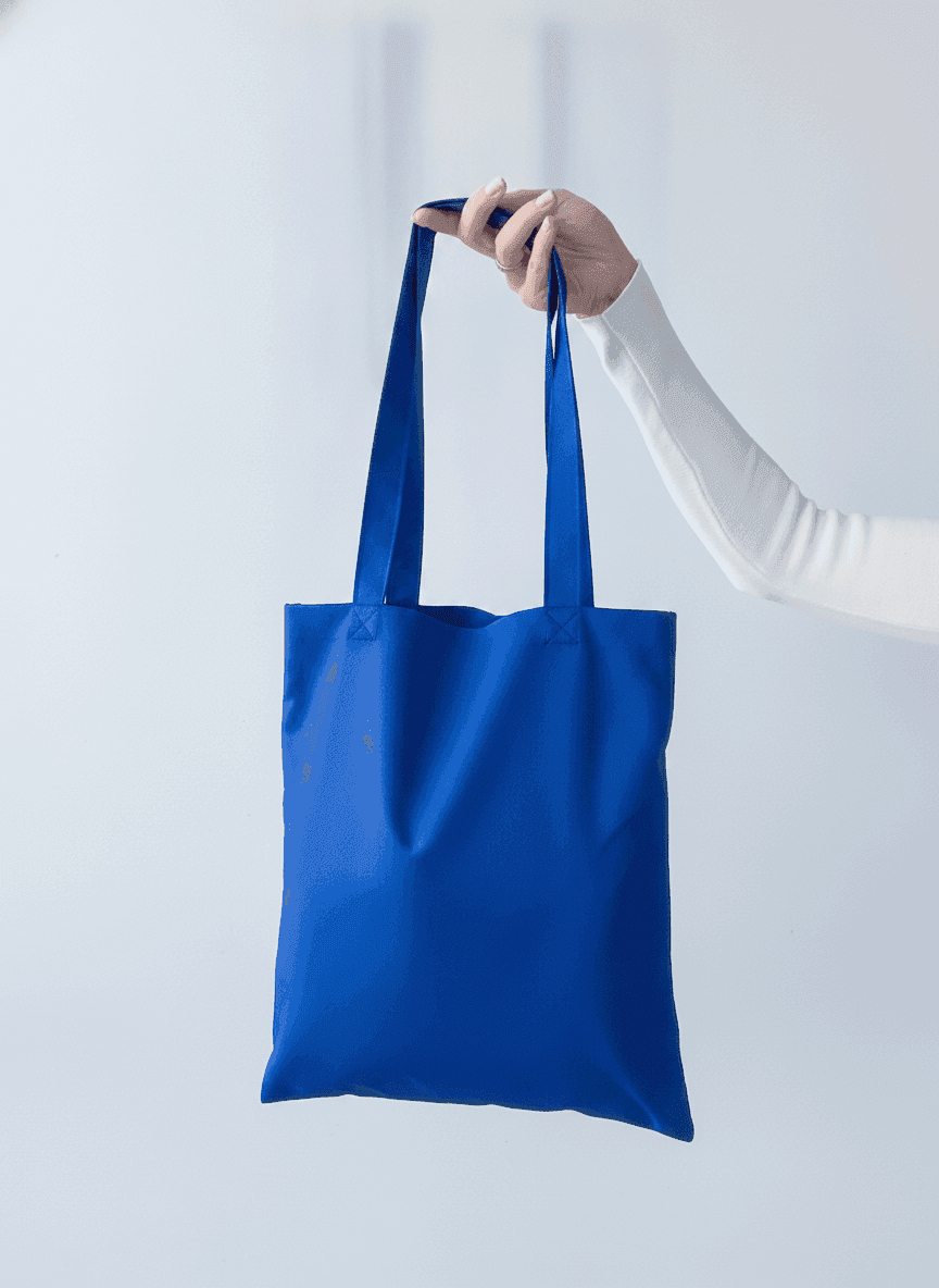 Blue Heavy Twill Drawstring Tote with Long Handles