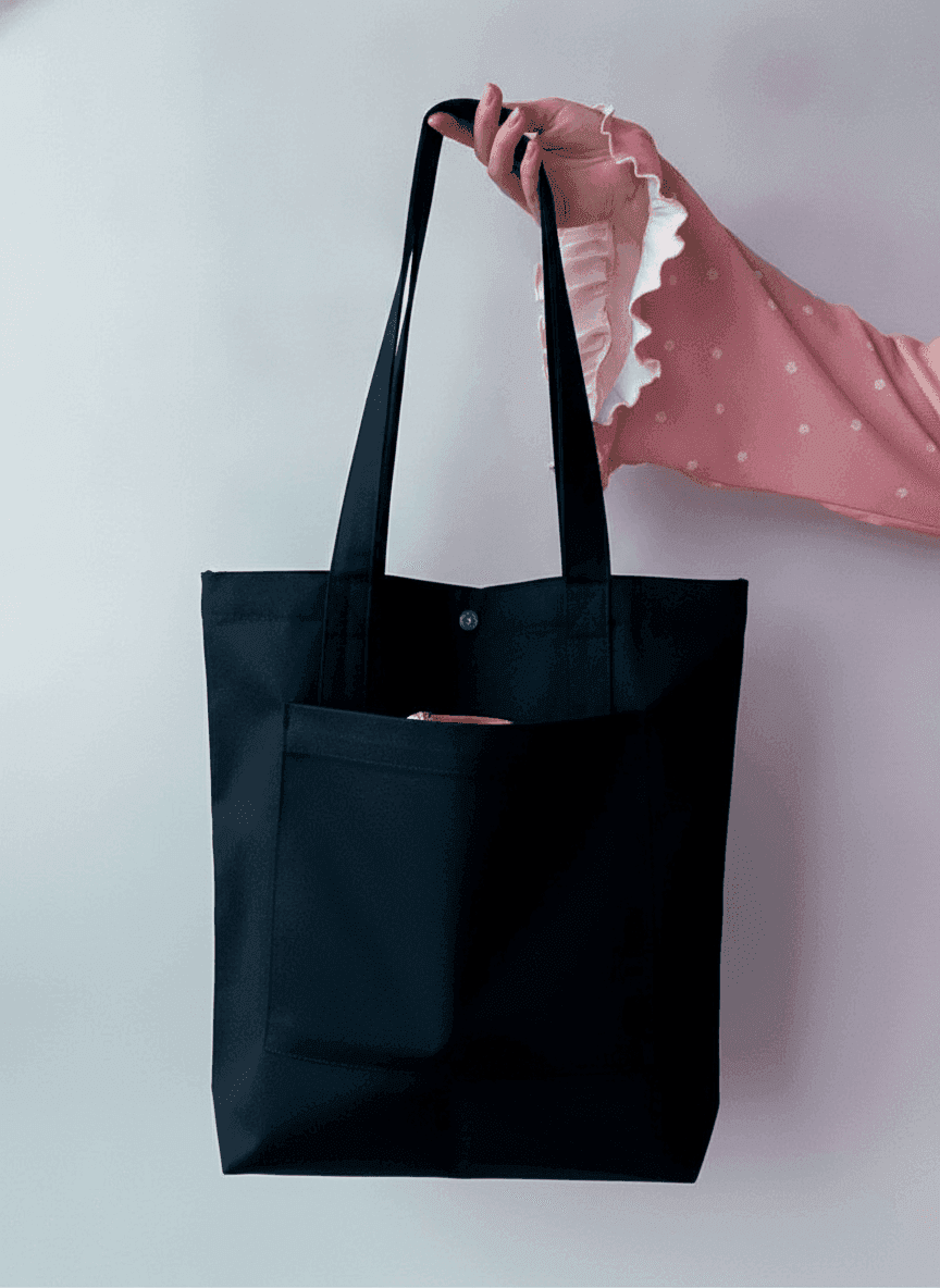 Black Twill Eco Tote Bag with Velcro Pocket