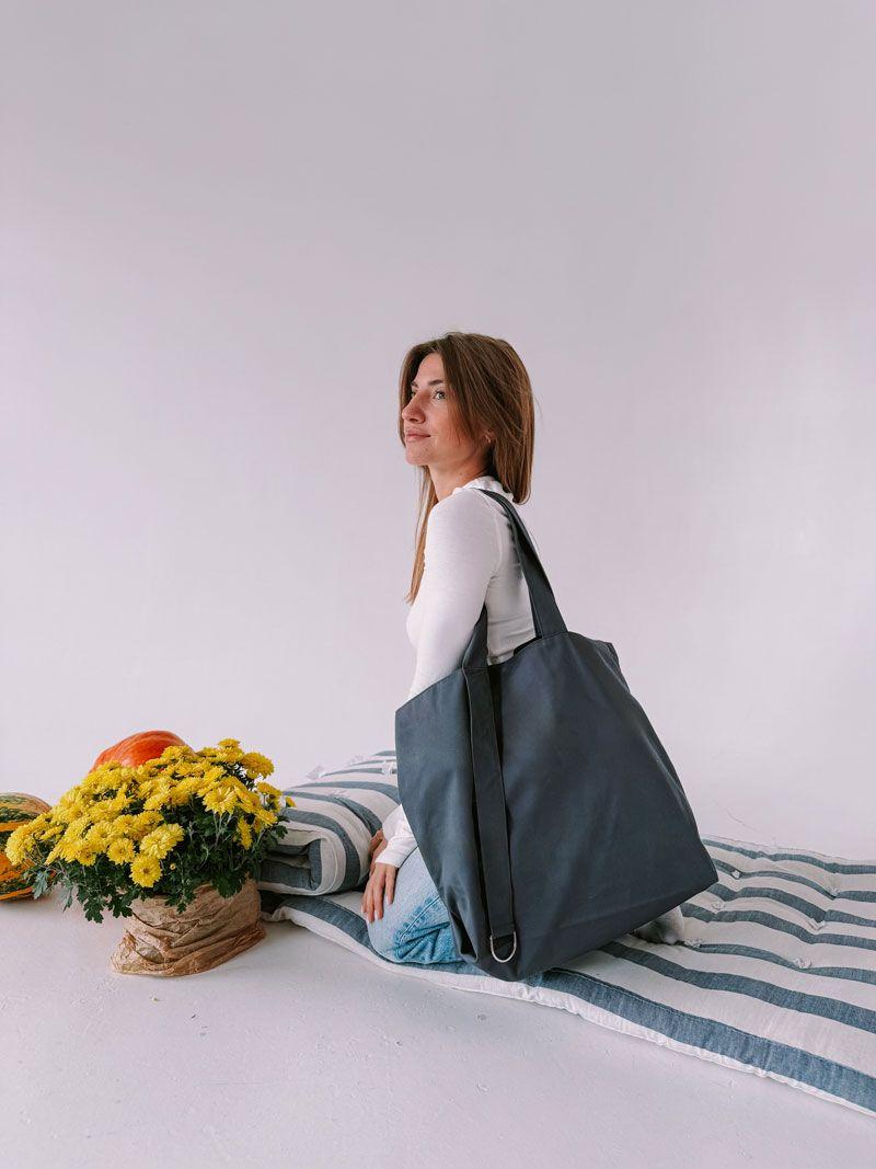 Шопер із бавовняної саржі з напускними ручками для покупок