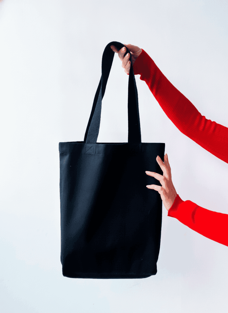Black Heavy-Duty Cotton Flat-Bottom Tote Bag