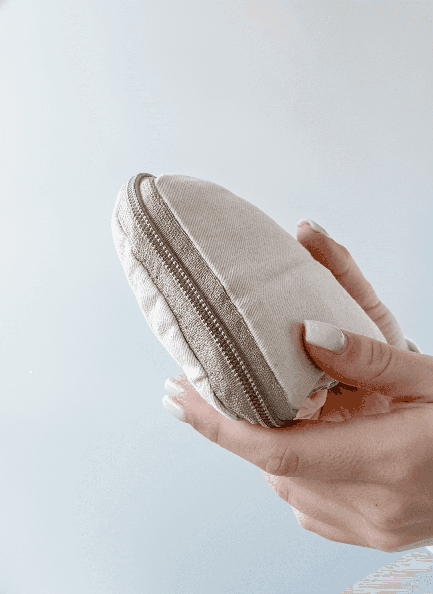 Light Beige Natural Fabric Zippered Bag