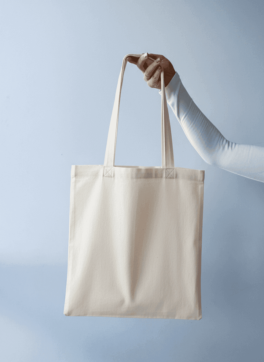 Плоский шоппер из саржи плотного хлопка с тканевыми ручками в тон — минималистичный эко-аксессуар для покупок и повседневного использования без печати размер: 35см х 38см