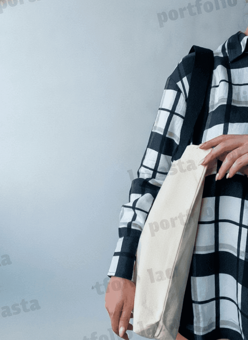 Double-Layer Tote Bag with Overlap Handle & Pocket