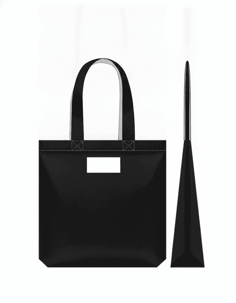 Black Twill Tote with Flap and White Handles