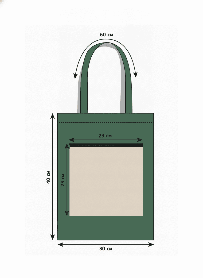 Khaki Twill Tote Bag with Zippered Pocket