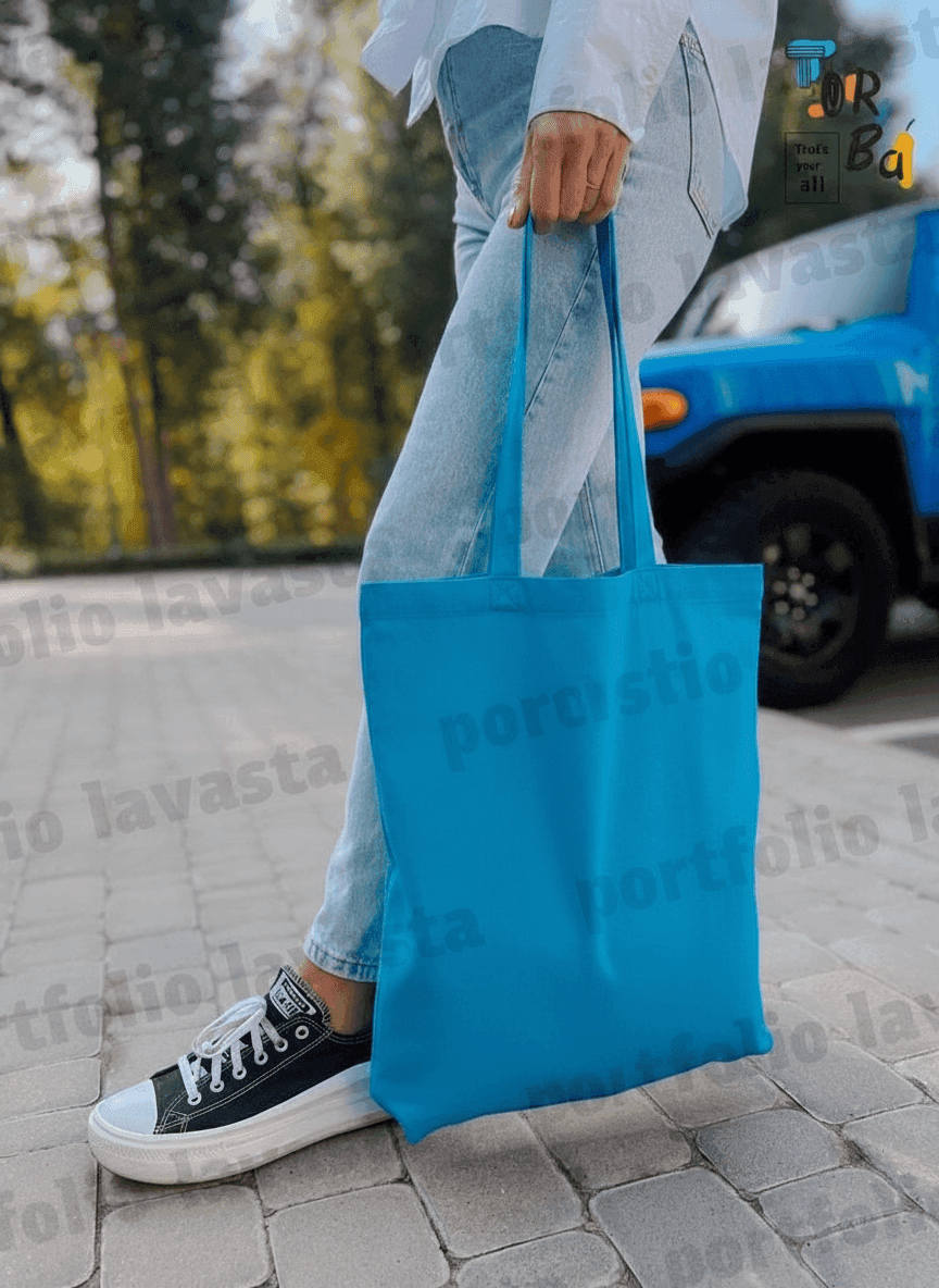 Sky Blue Cotton Canvas Tote Bag