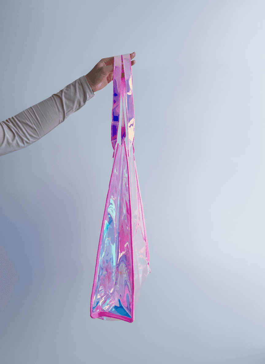 Рожевий шопер із ПВХ і силікону, довгі ручки для покупок