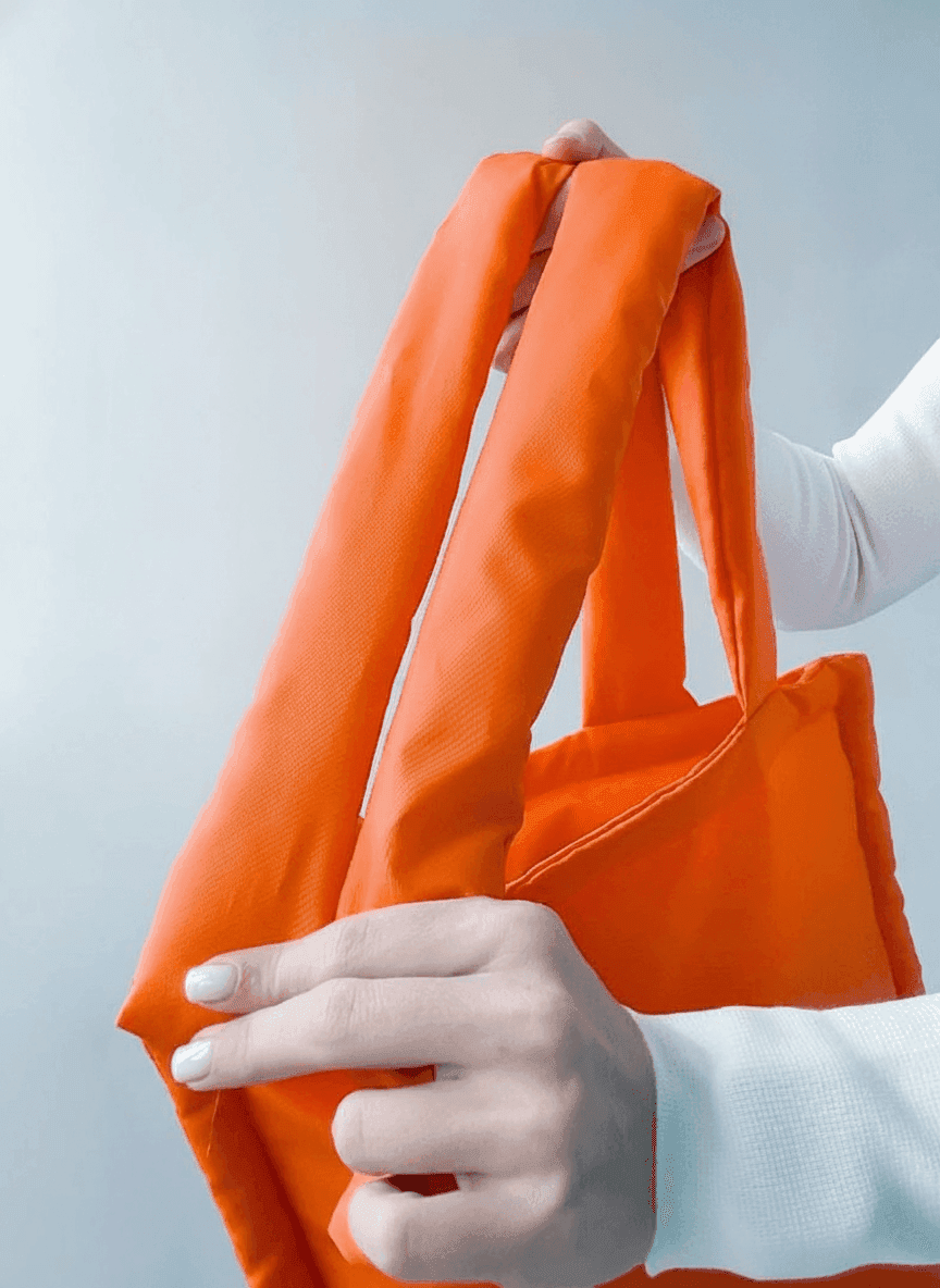 Orange tote bag, water-repellent raincoat fabric