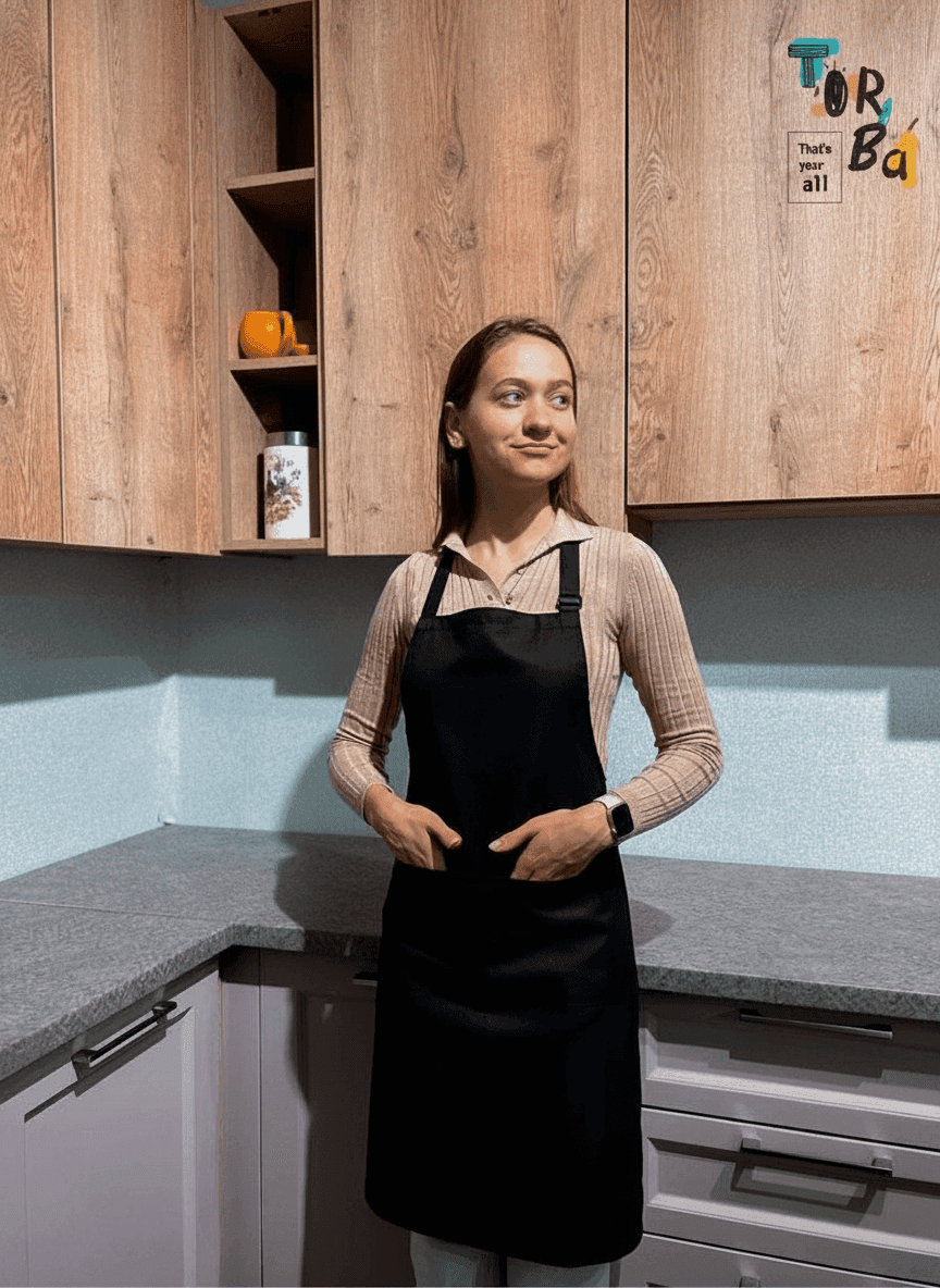 Black Gabardine Apron with Palyanytsia Print