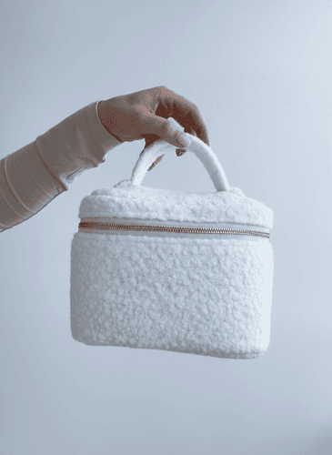 Косметичка з ручкою з пальтової тканини та шерсті букле — ущільнена жорстка органайзер-косметичка для подорожей без друку розмір: 20см х 13.5см х 12см