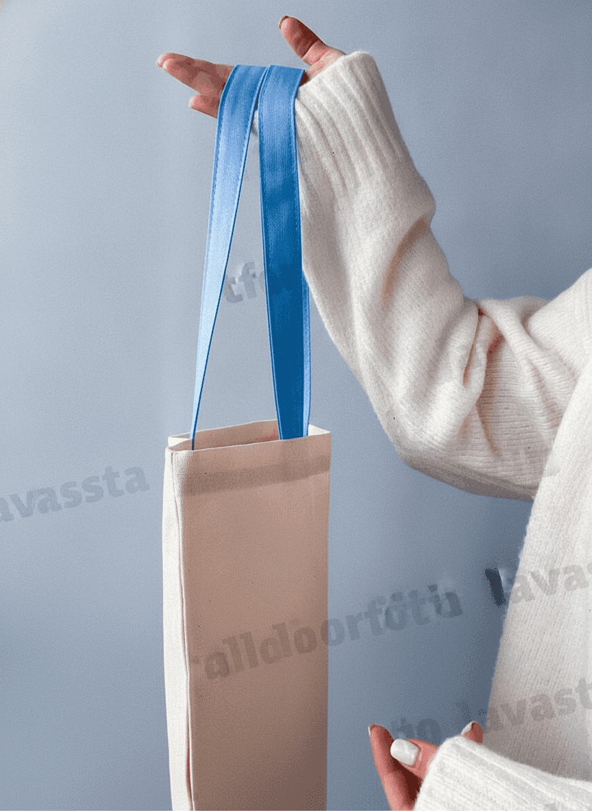 Long Cotton Tote Bag with Blue Handles