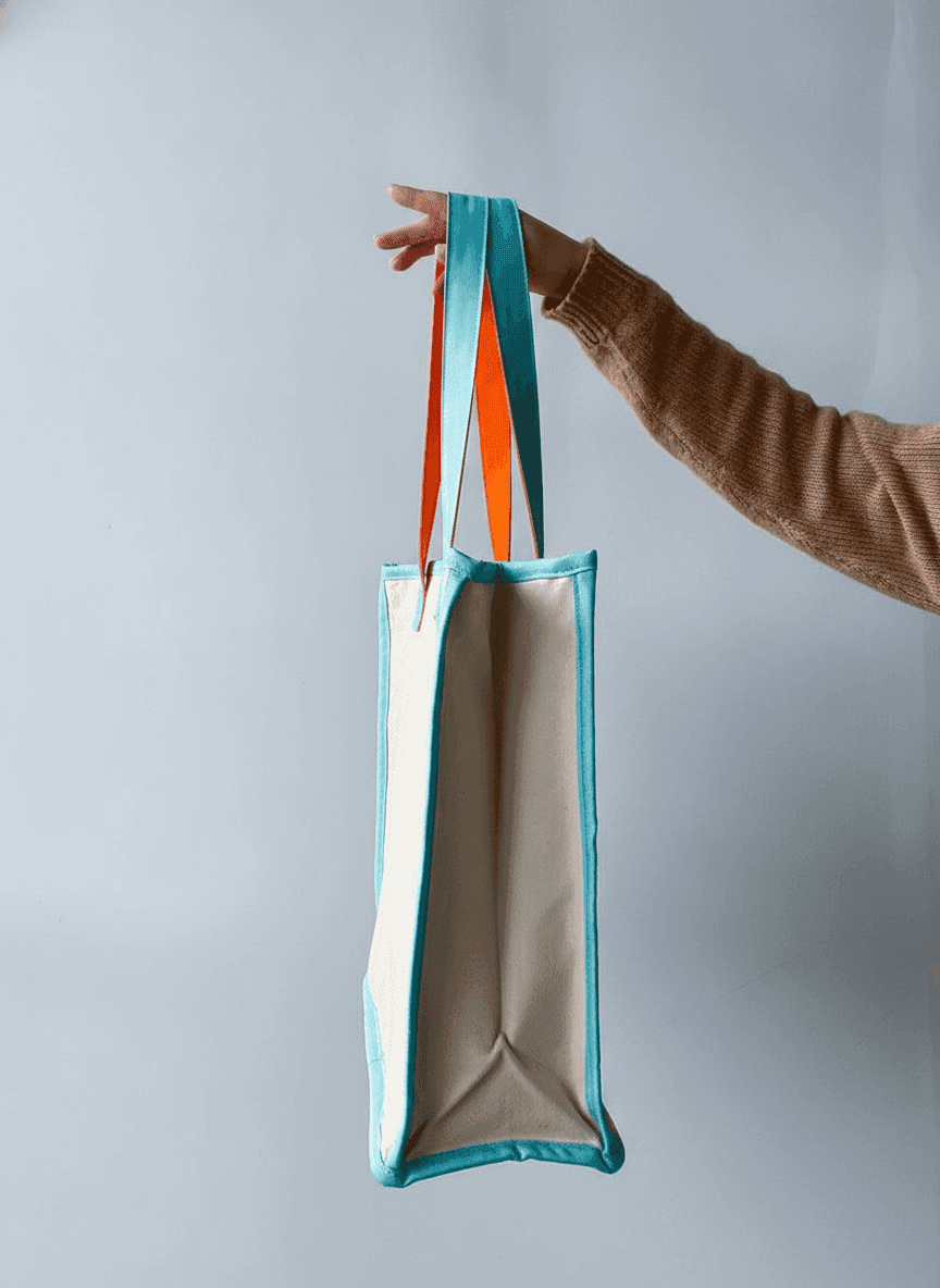 Twill Eco Tote Bag with Turquoise Trim & Bright Handles