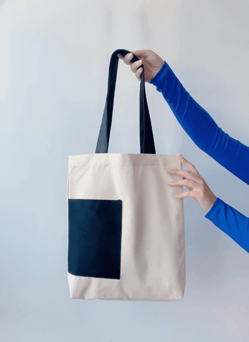 Tote Bag with Exterior Pocket & Long Green Strap