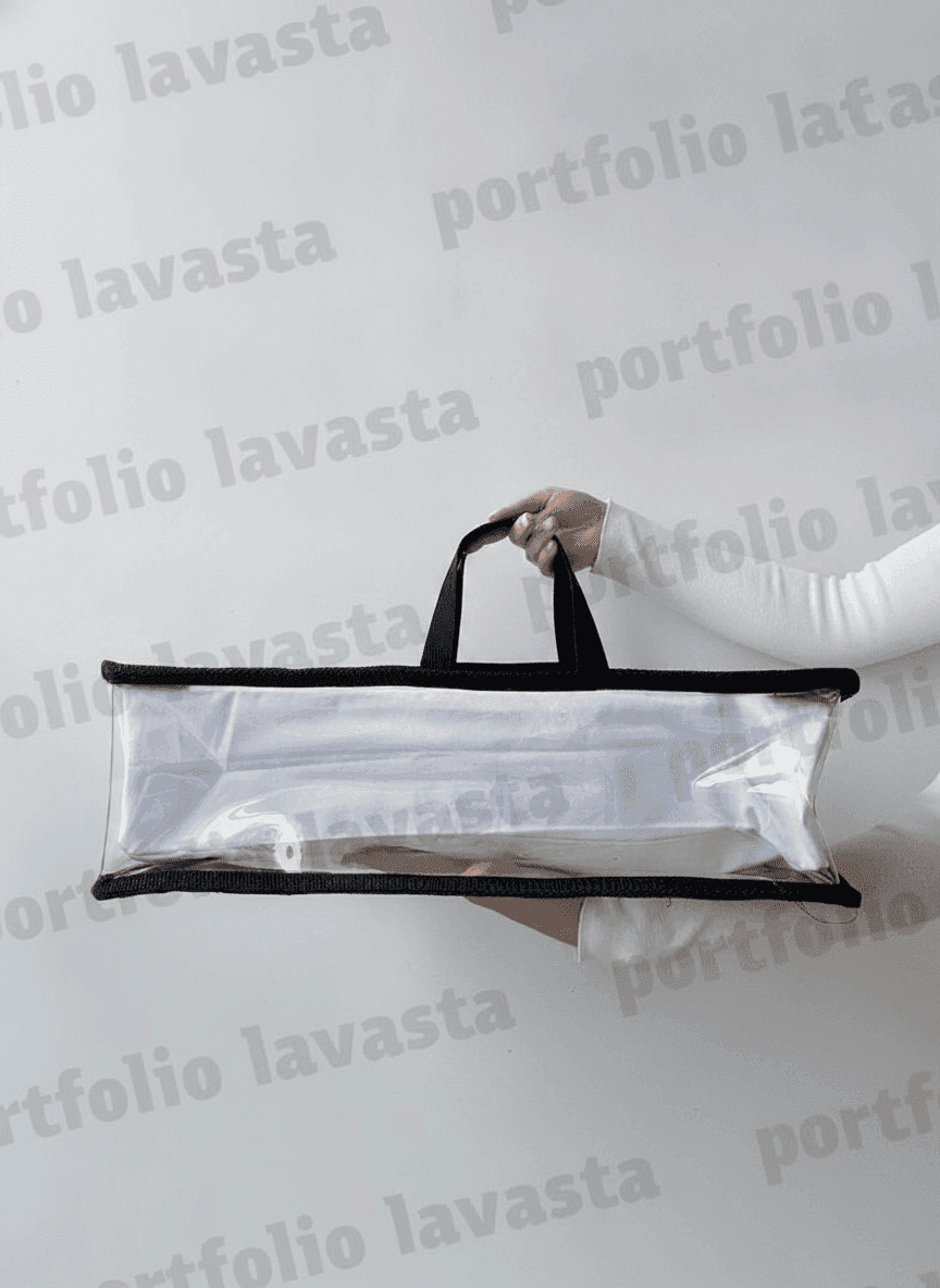 Clear Silicone Tote Bag with Black Handles & White Pouch