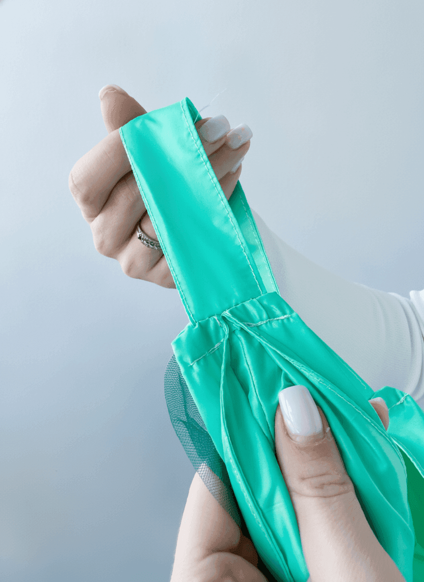 Green Raincoat Fabric Bag with Clear Ruffles