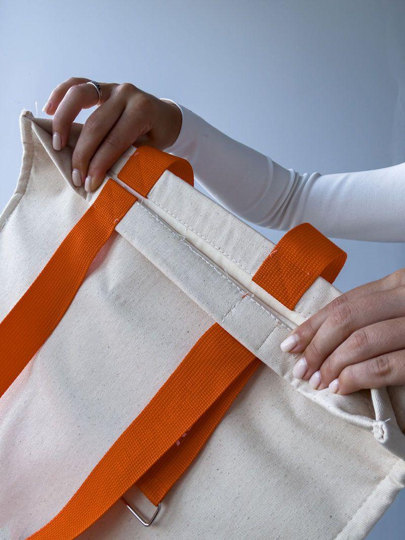 Екошопер із саржі з яскравими помаранчевими ручками та металевим кільцем — щільна бавовняна сумка Lavasta для покупок і щоденного використання без друку, розмір: 38см х 40смх 12см