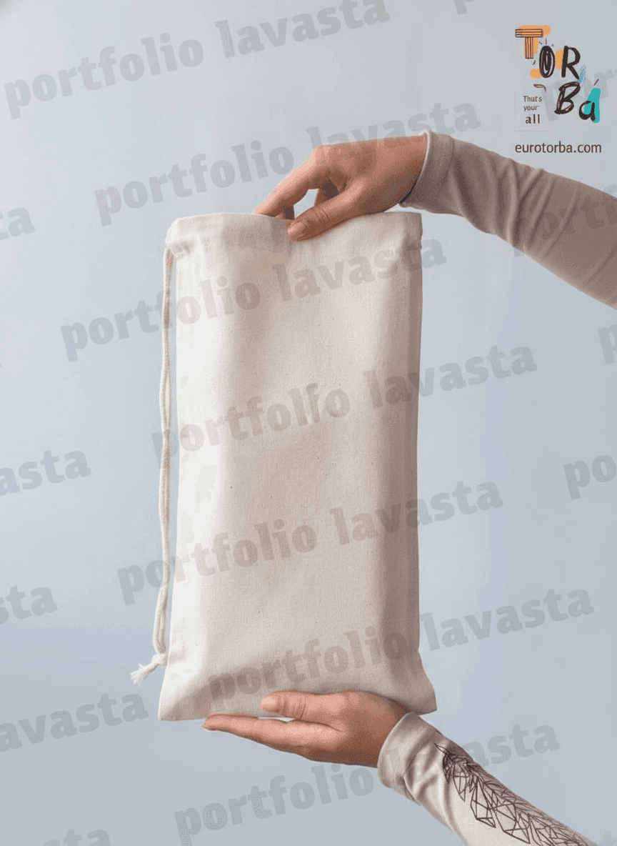 Long Calico Double Drawstring Pouch