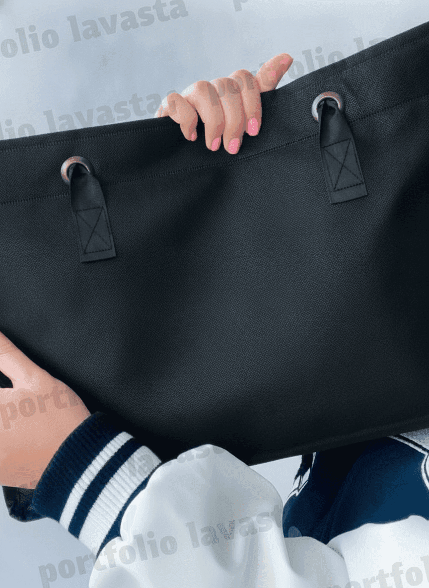 Black Roomy Spunbond Tote Bag with Grosgrain Handles