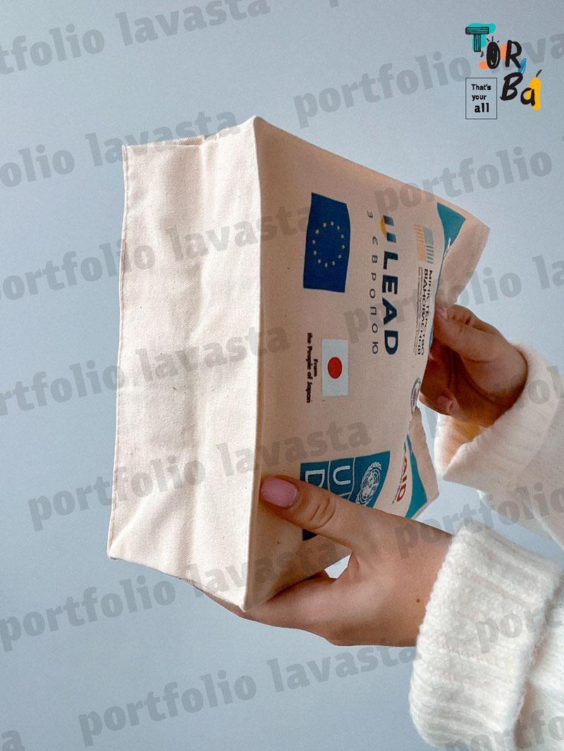 Маленький котоновый шопер под лен без печати Размер: 20см х 25см х 10см