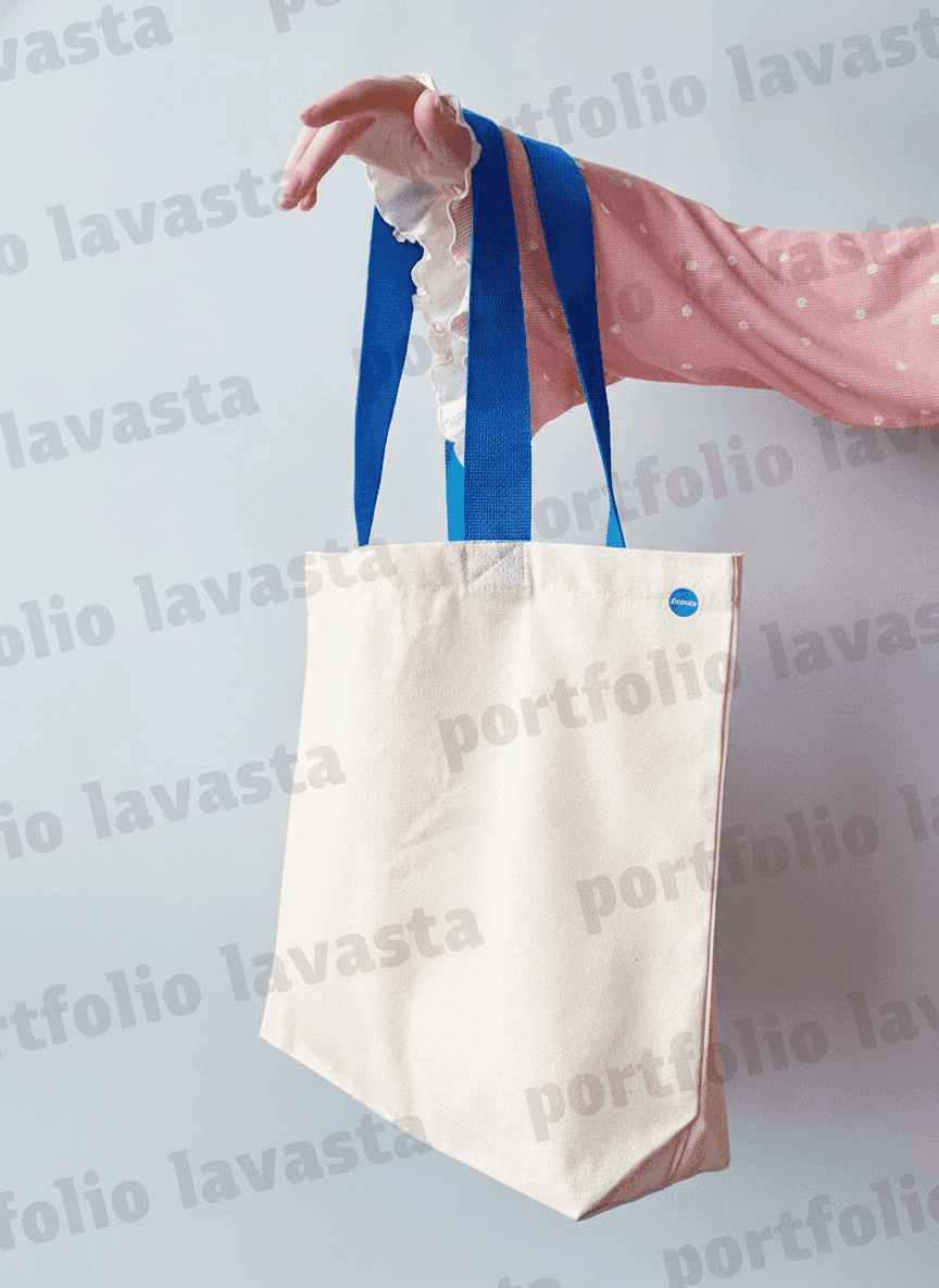 Eco-Friendly Tote Bag Light Beige with Blue Handles