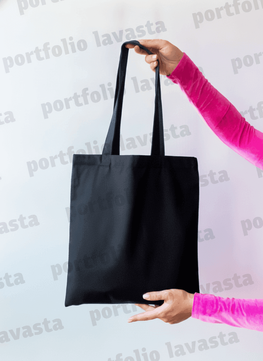 Black Lined Heavyweight Cotton Tote Bag