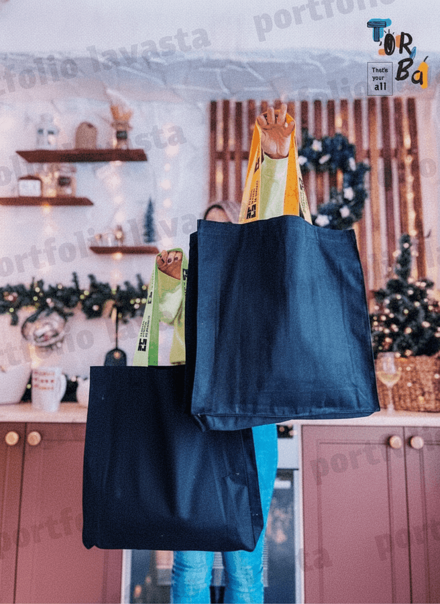 Roomy Cotton Tote Bag with Yellow Handles