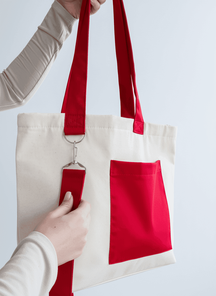 Шоппер из хлопковой саржи с красными наплечными ручками