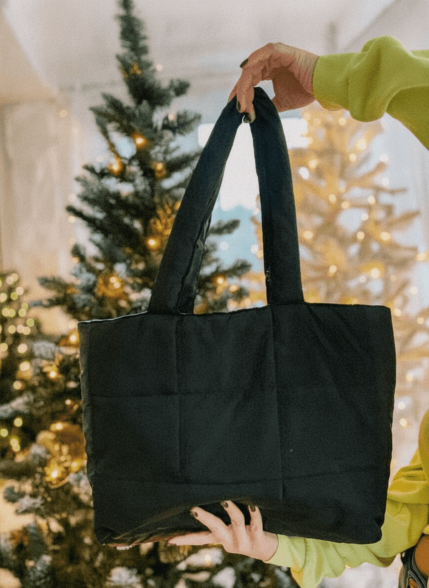 Black Winter Quilted Tote Bag