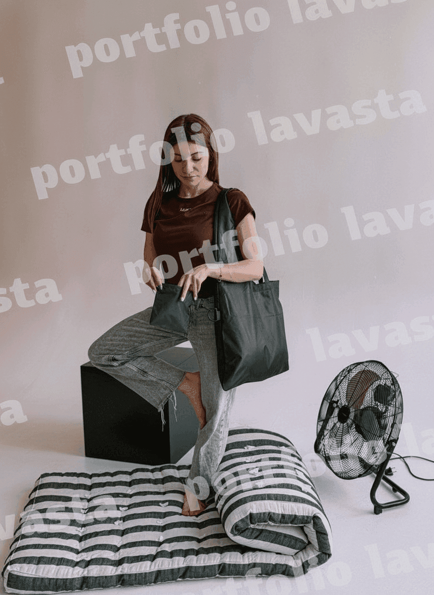 Black Packable Tote Water-Resistant Fabric Side Pocket