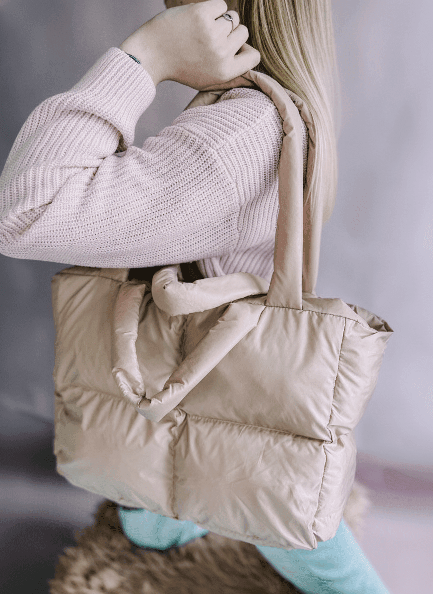 Blush Puffer Tote, Water-Resistant, Dual Handles