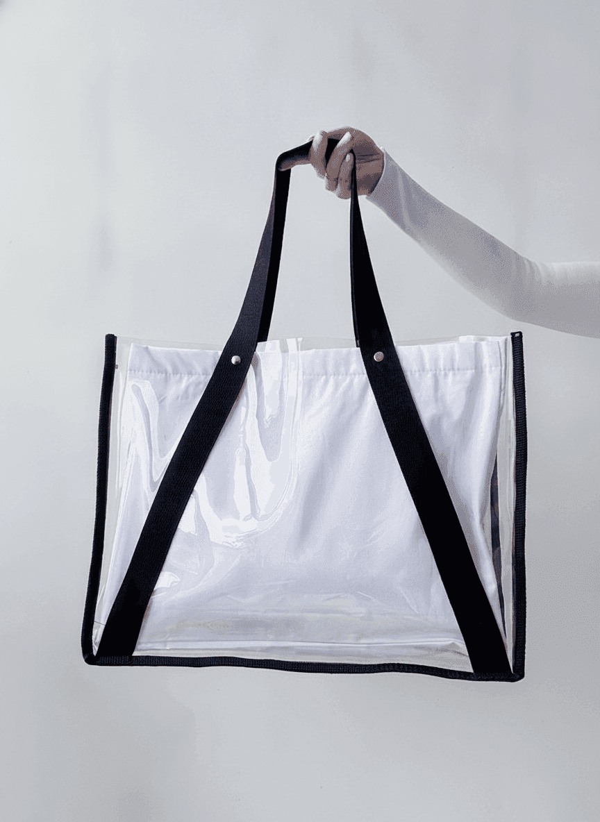 Clear Silicone Tote Bag with Black Handles & White Pouch