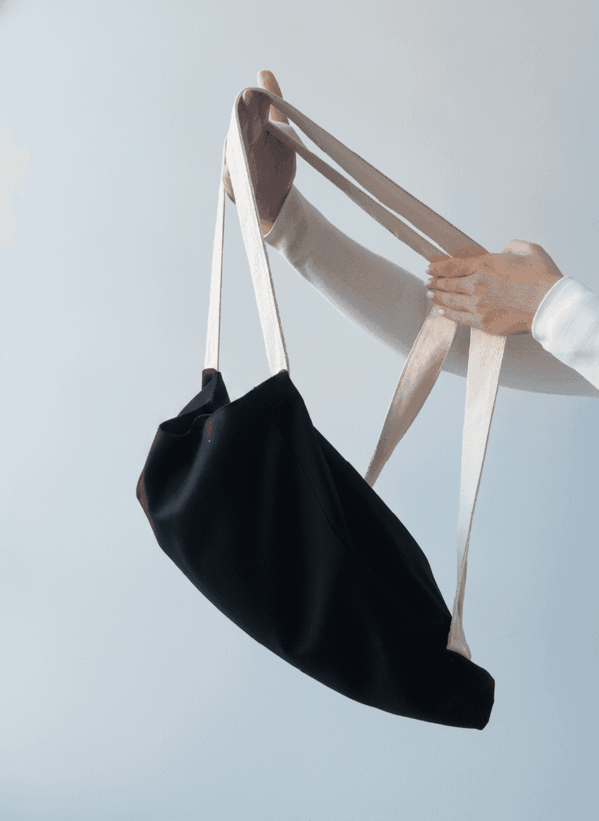 Black Canvas Mini Backpack with Light Straps