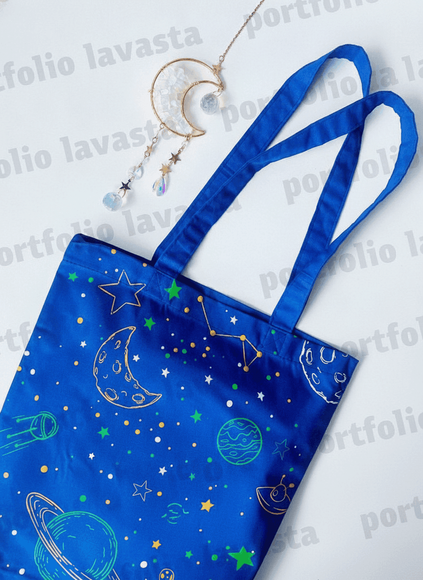 Blue Lightweight Cotton Tote Bag with Bottom