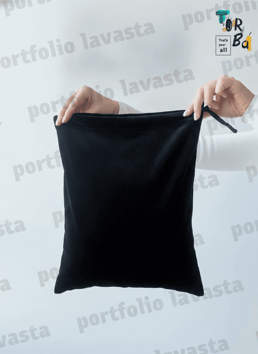 Black Velour Side Drawstring Pouch