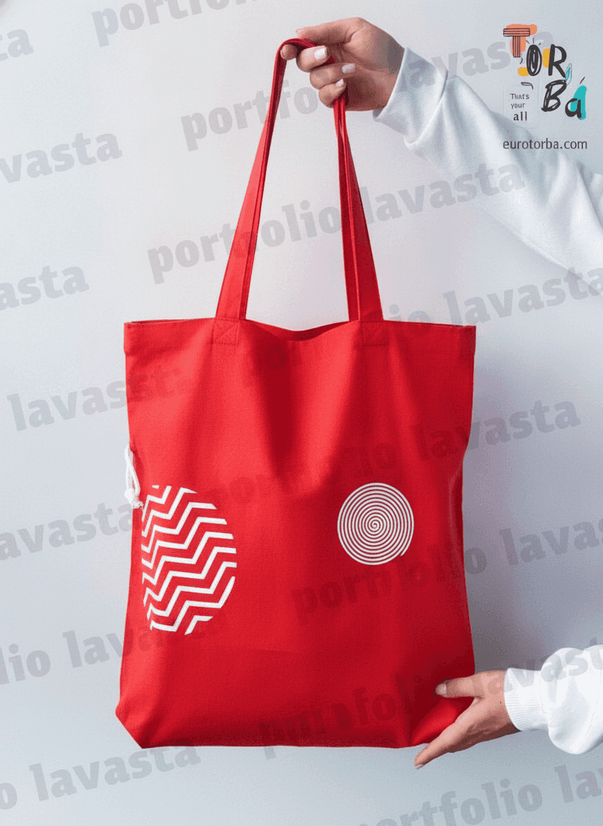 Long Red Twill Tote Bag