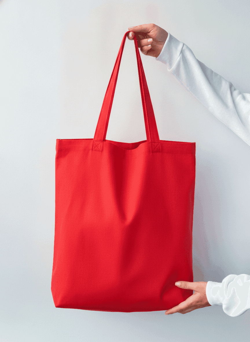 Long Red Twill Tote Bag