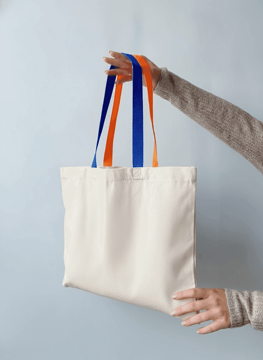 Sturdy Cotton Tote Bag with Colorful Handles