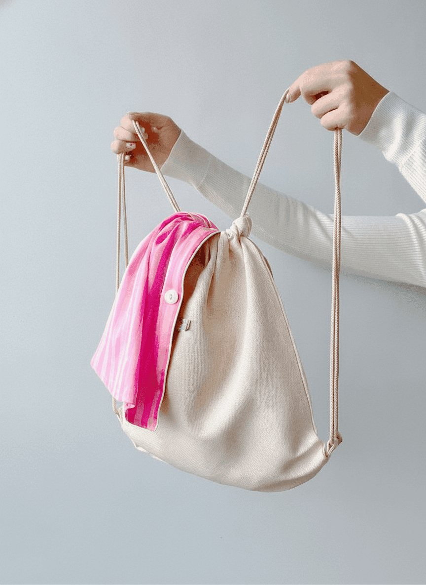 Light Beige Panama Fabric Backpack